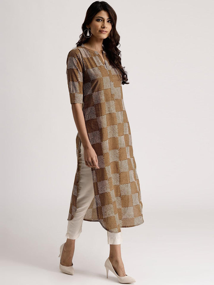 Green Checkered Cotton Kurta - ShopLibas