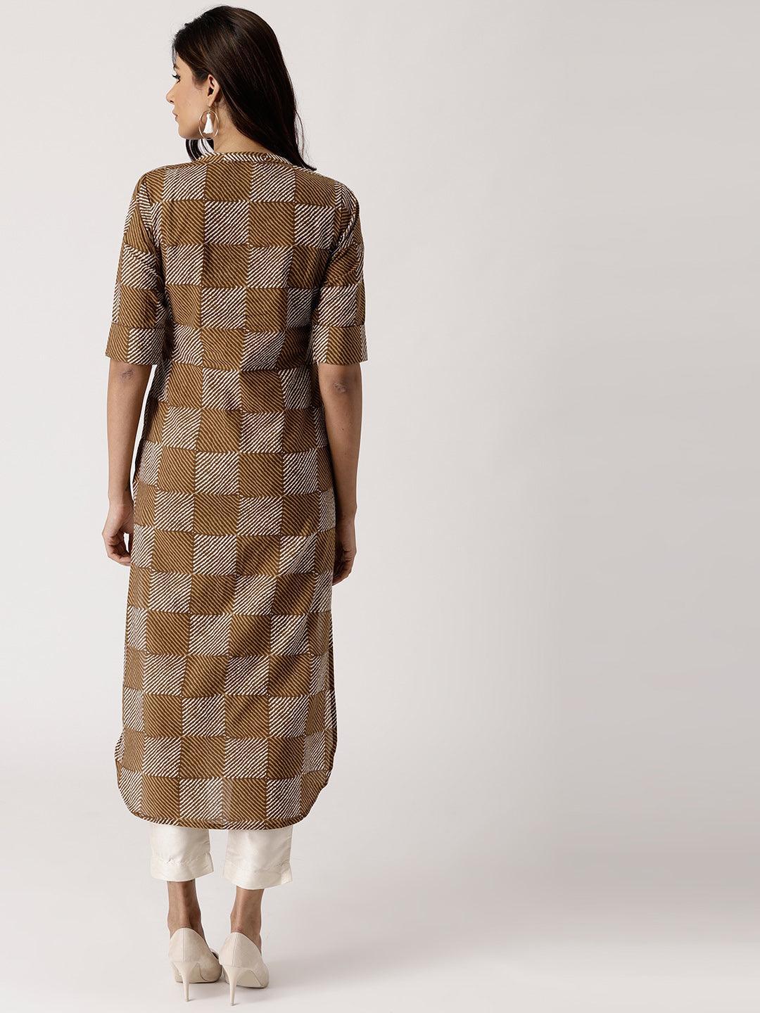 Green Checkered Cotton Kurta - ShopLibas