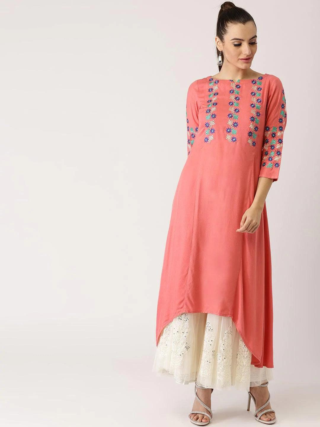 Pink Solid Rayon Kurta - ShopLibas