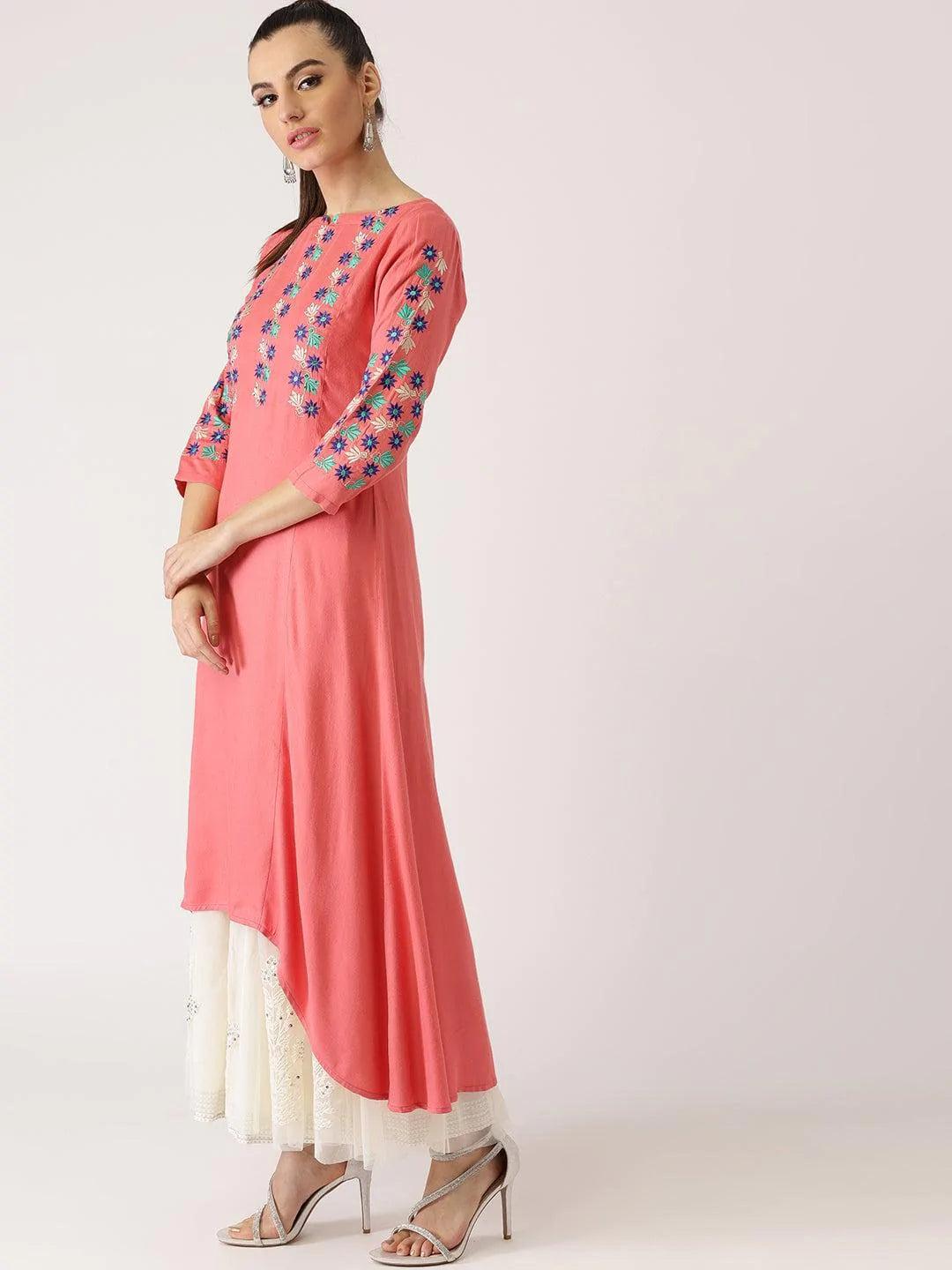 Pink Solid Rayon Kurta - ShopLibas