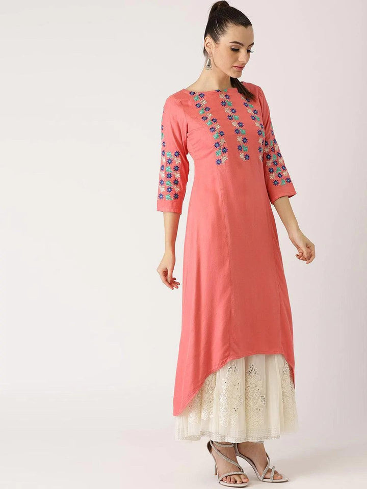 Pink Solid Rayon Kurta - ShopLibas