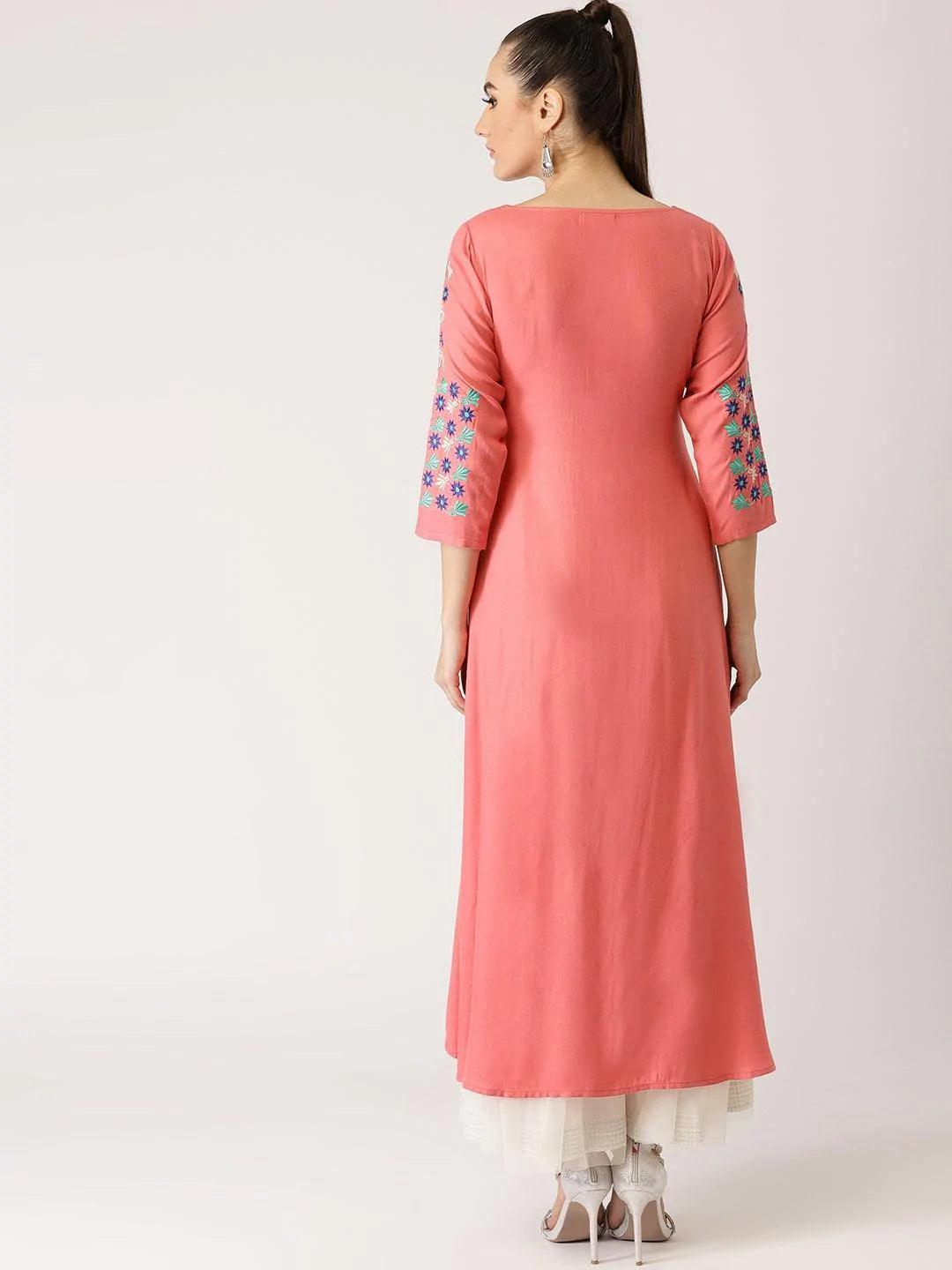 Pink Solid Rayon Kurta - ShopLibas