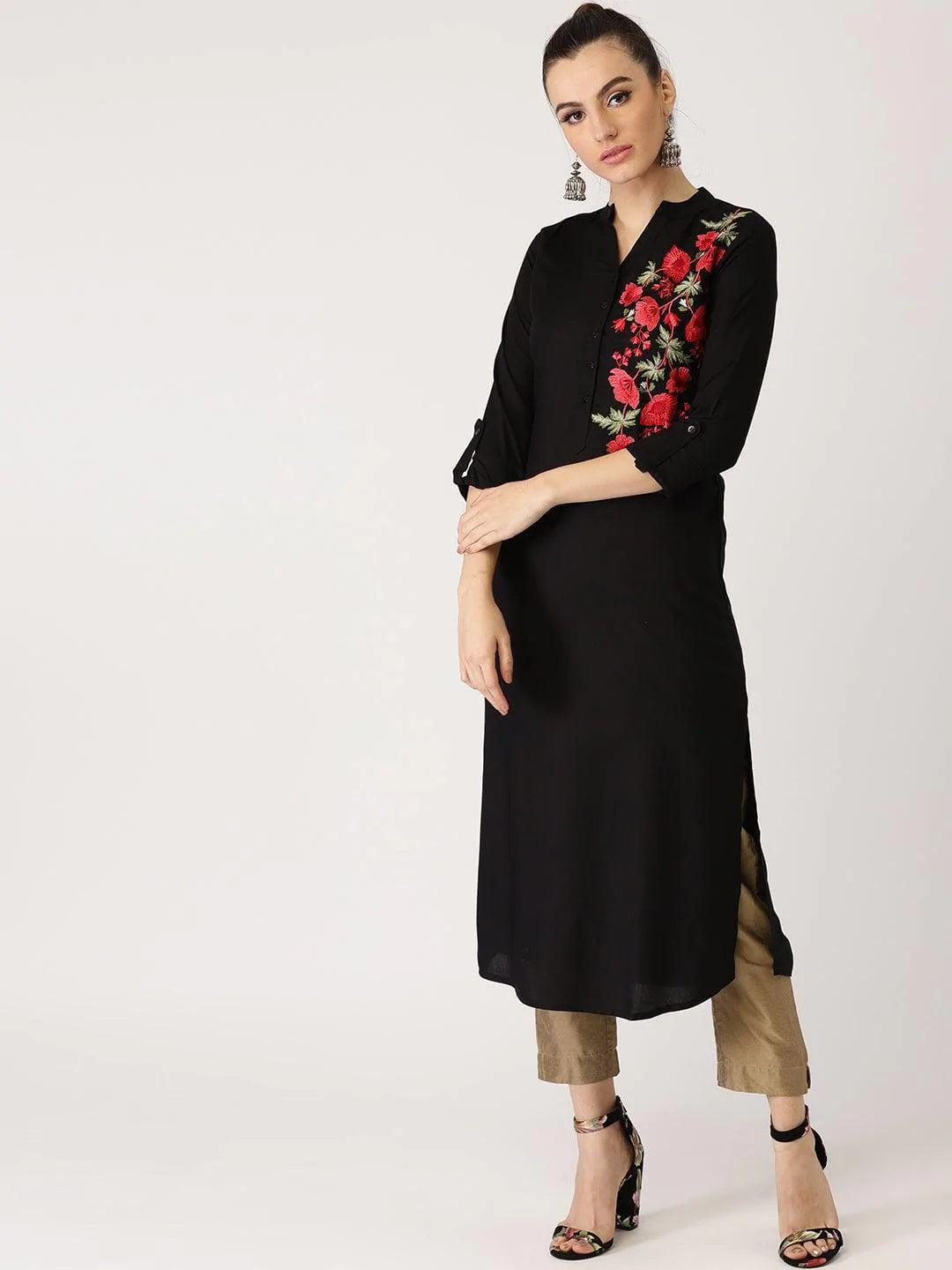 Black Solid Rayon Kurta