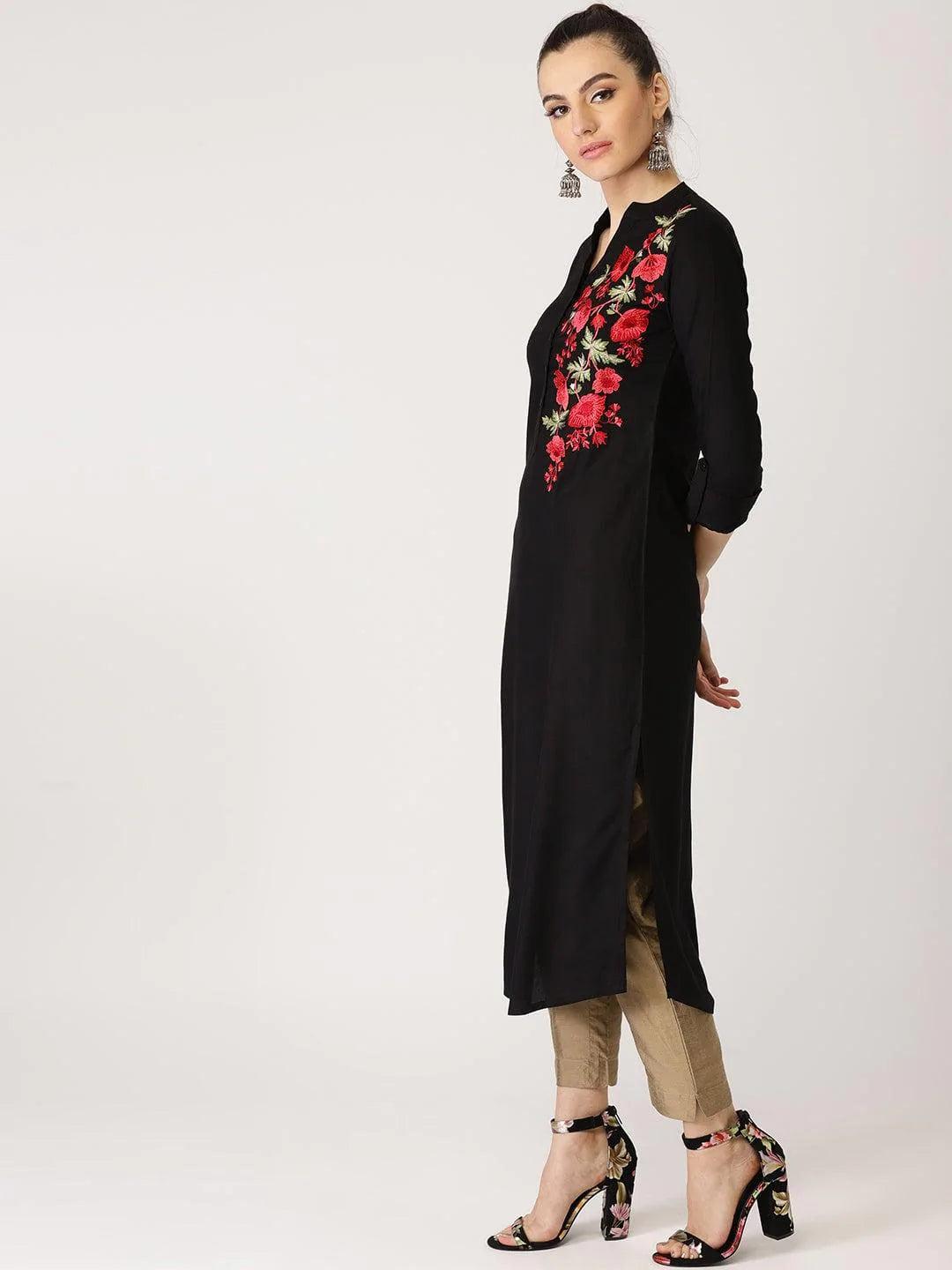 Black Solid Rayon Kurta