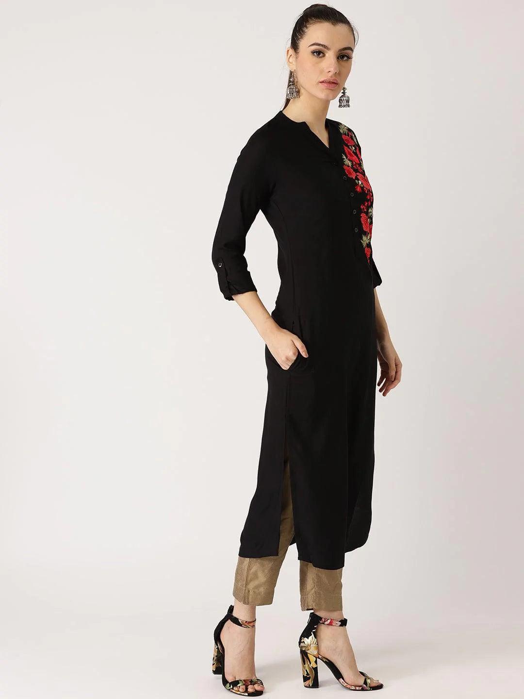 Black Solid Rayon Kurta