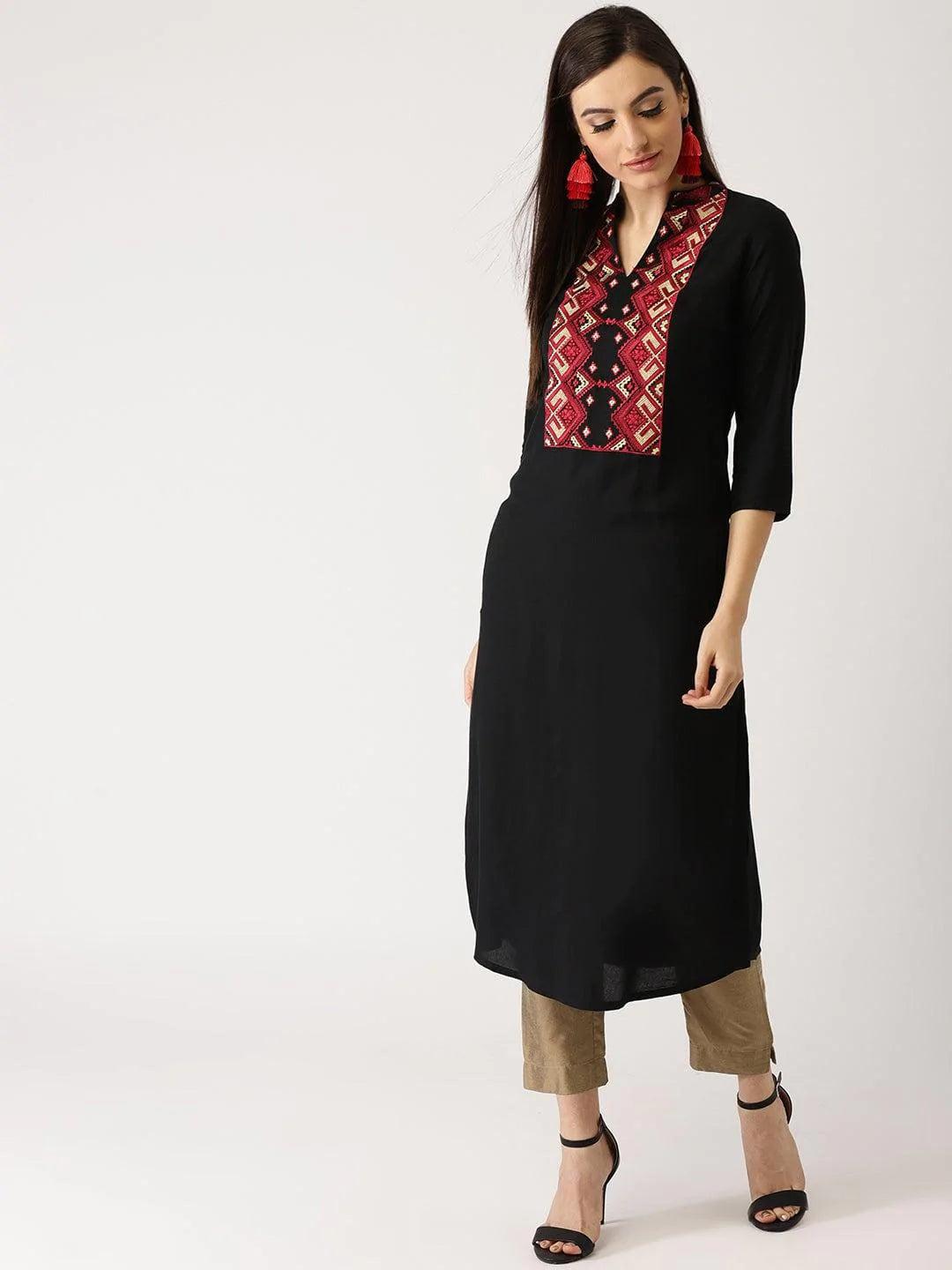 Black Solid Rayon Kurti - ShopLibas