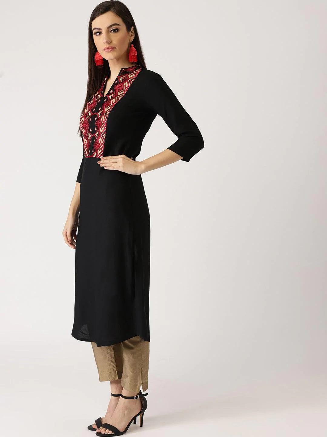 Black Solid Rayon Kurti - ShopLibas