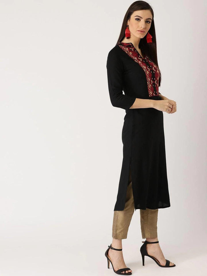 Black Solid Rayon Kurti - ShopLibas