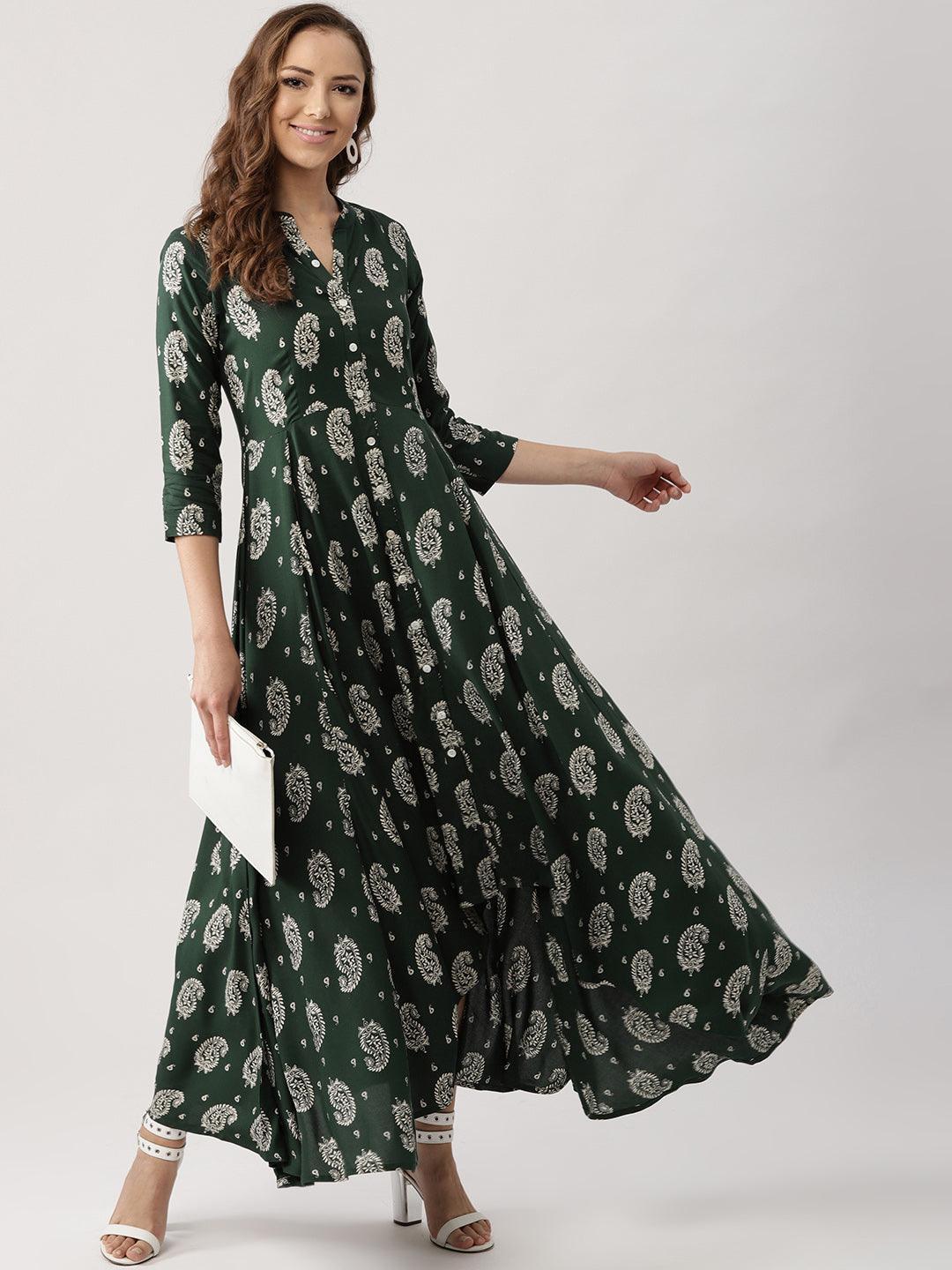 Green Printed Rayon Dress