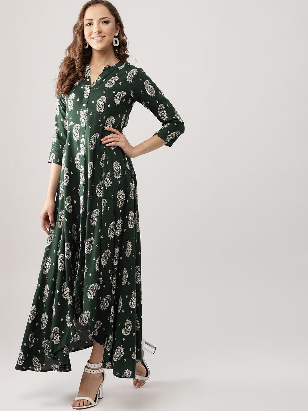 Green Printed Rayon Dress