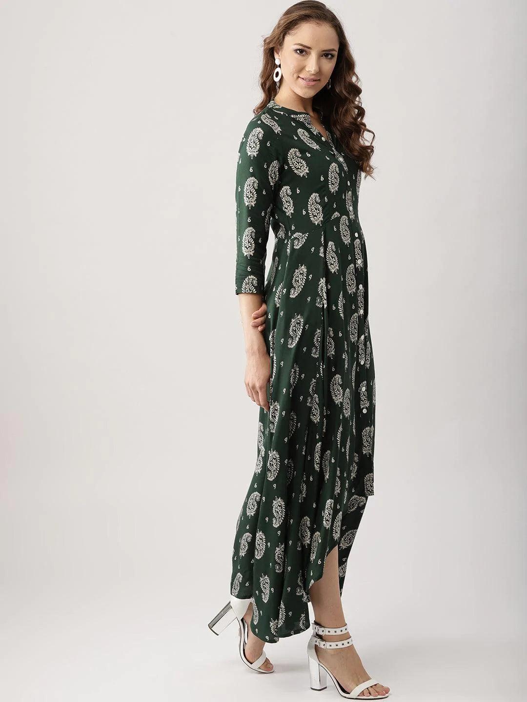 Green Printed Rayon Dress