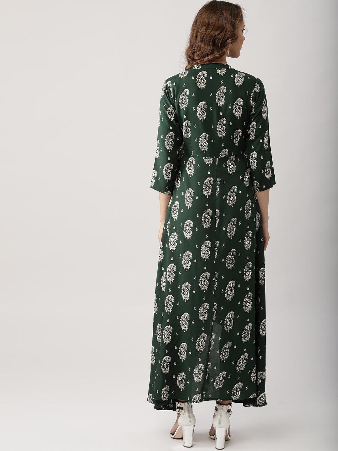 Green Printed Rayon Dress