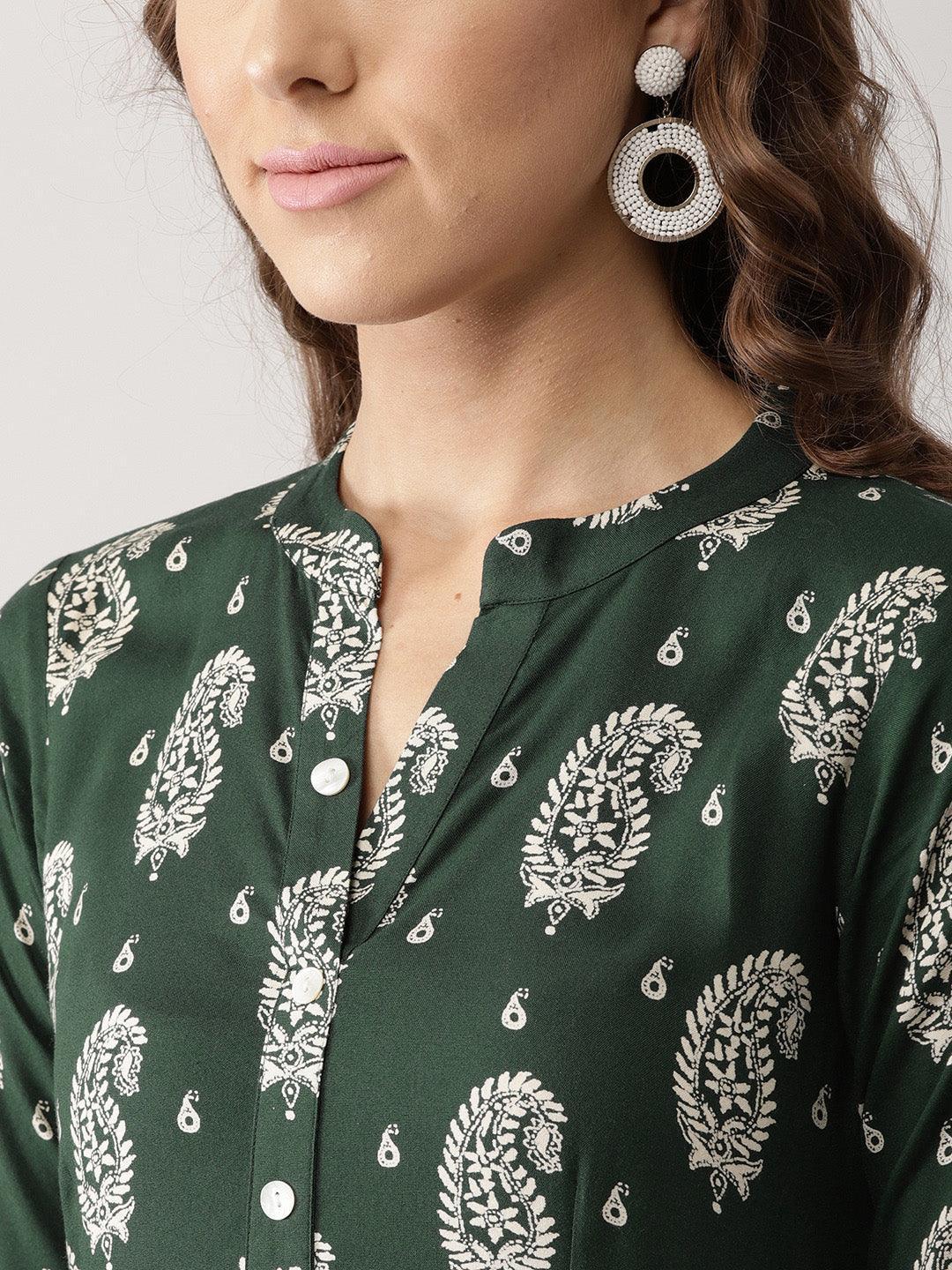 Green Printed Rayon Dress