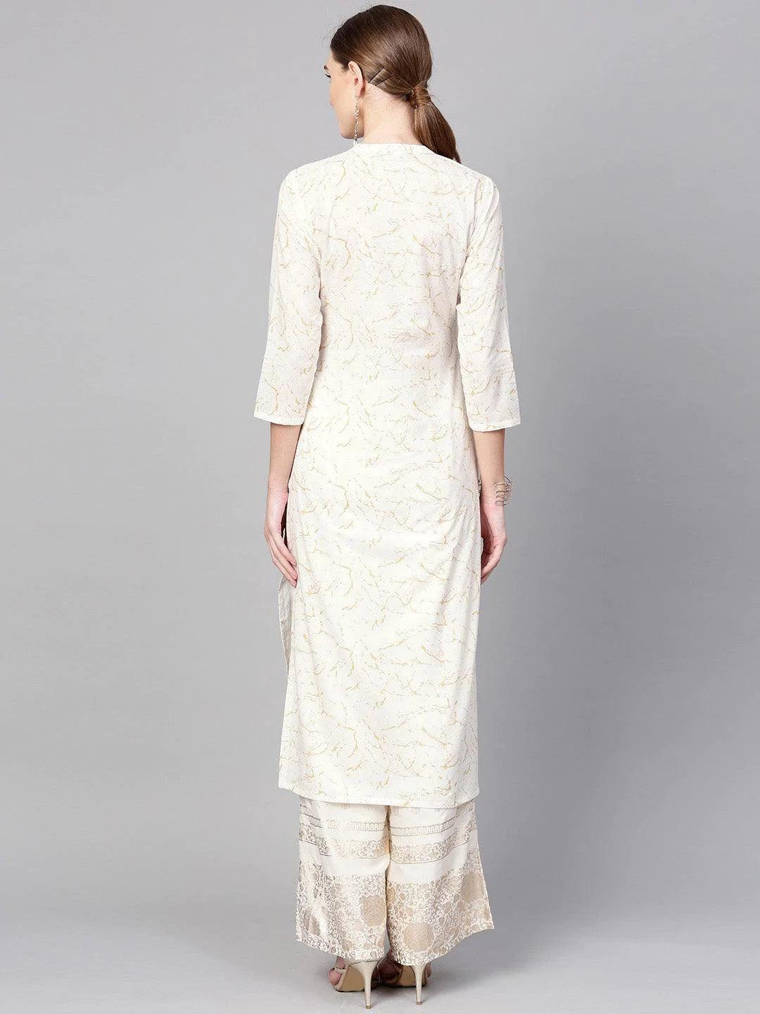 White Printed Cotton Kurta