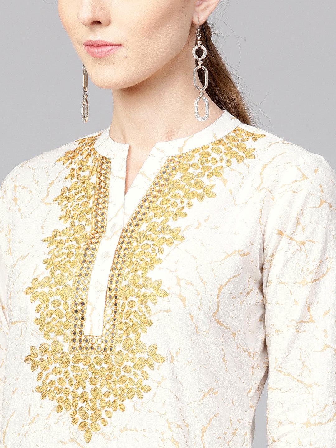 White Printed Cotton Kurta