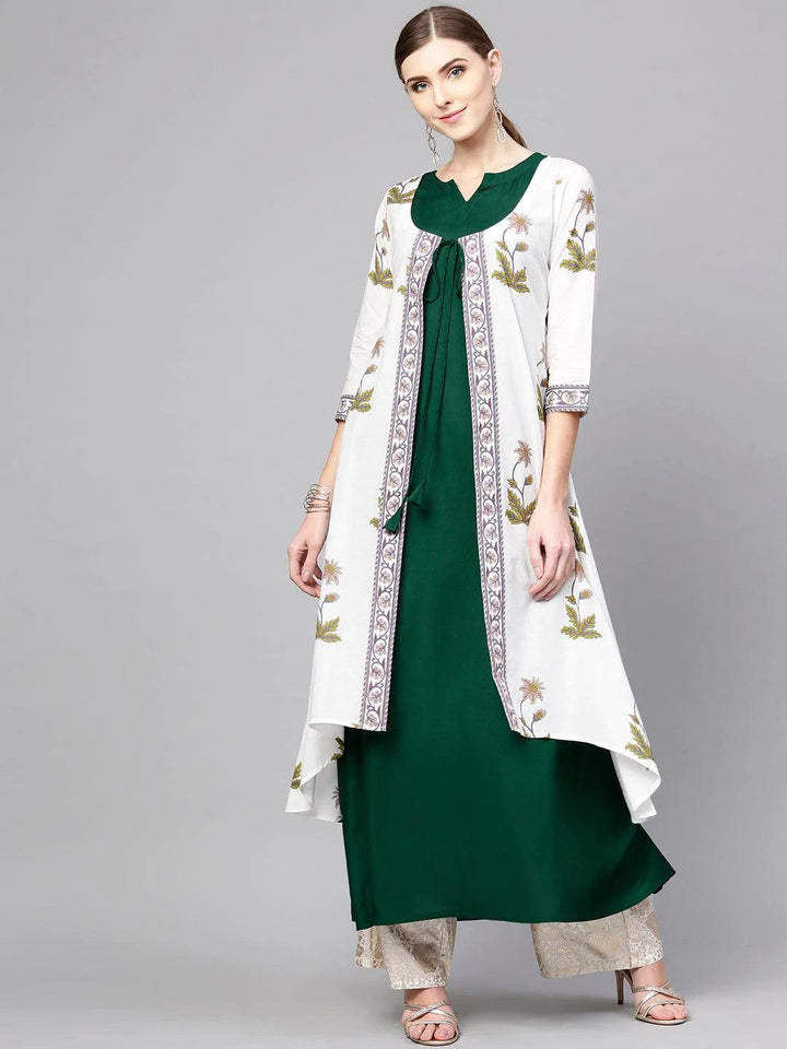 White Printed Cotton Kurta With Jacket - ShopLibas