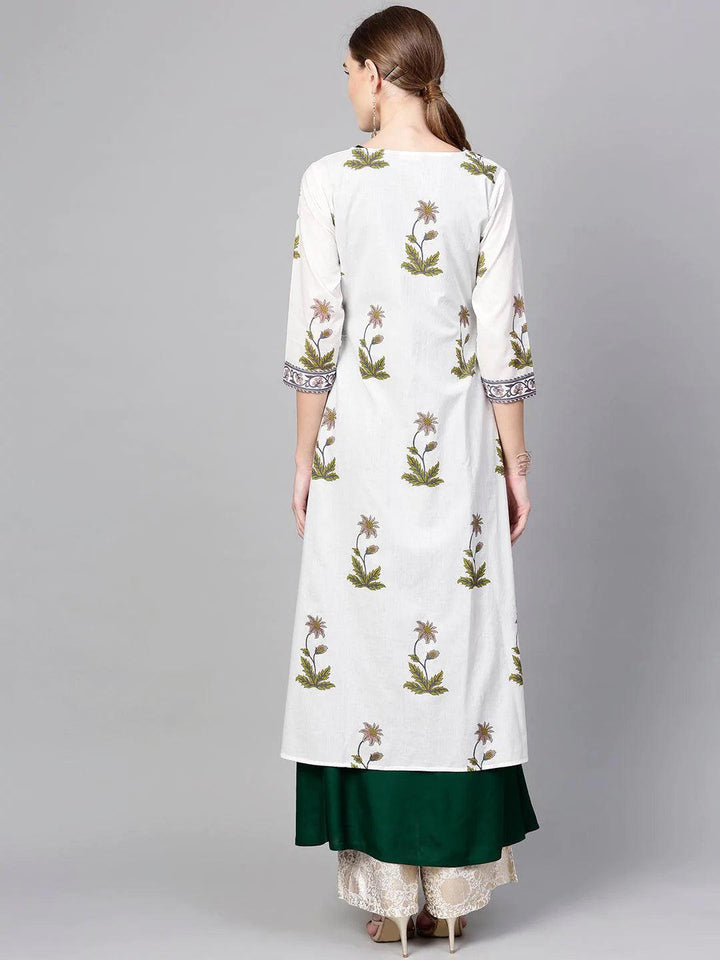 White Printed Cotton Kurta With Jacket - ShopLibas