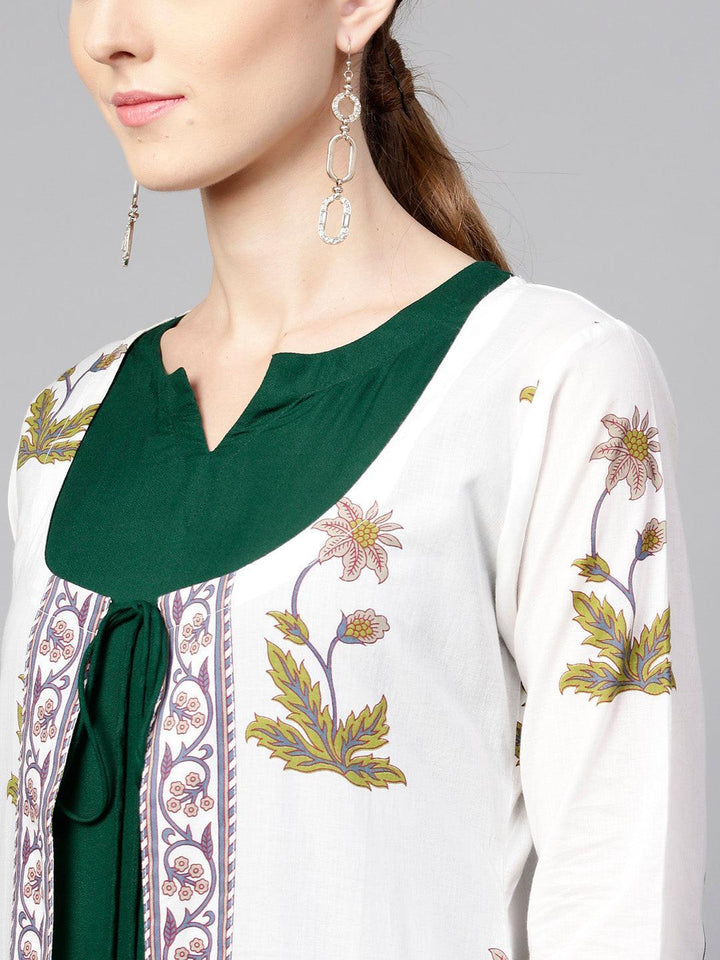 White Printed Cotton Kurta With Jacket - ShopLibas