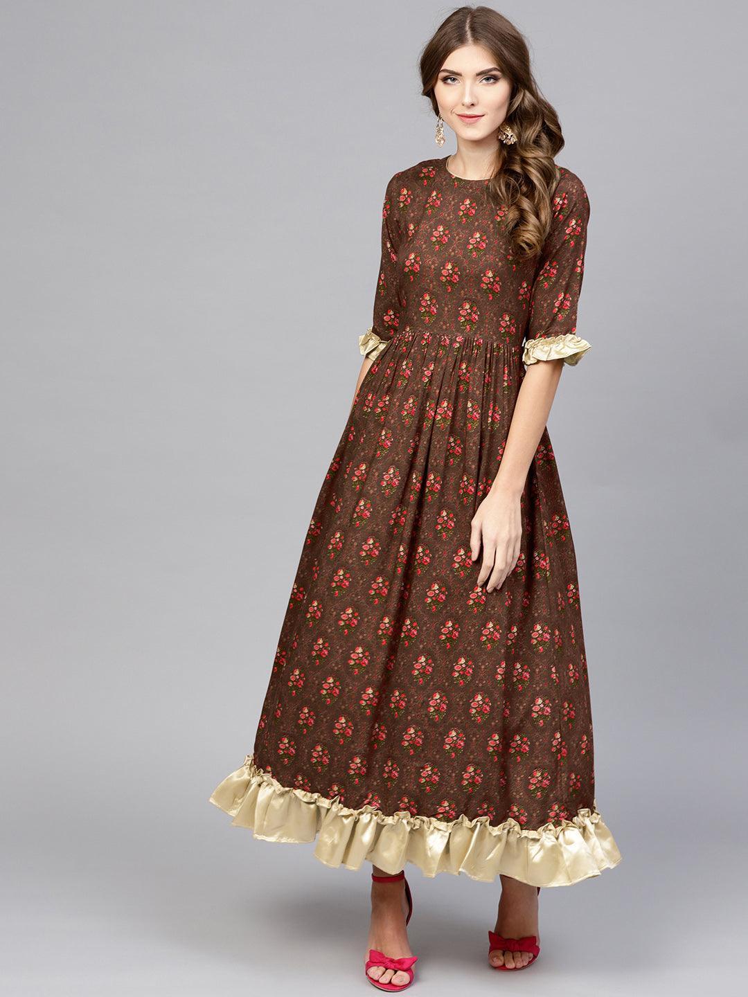 Maroon Printed Rayon Dress