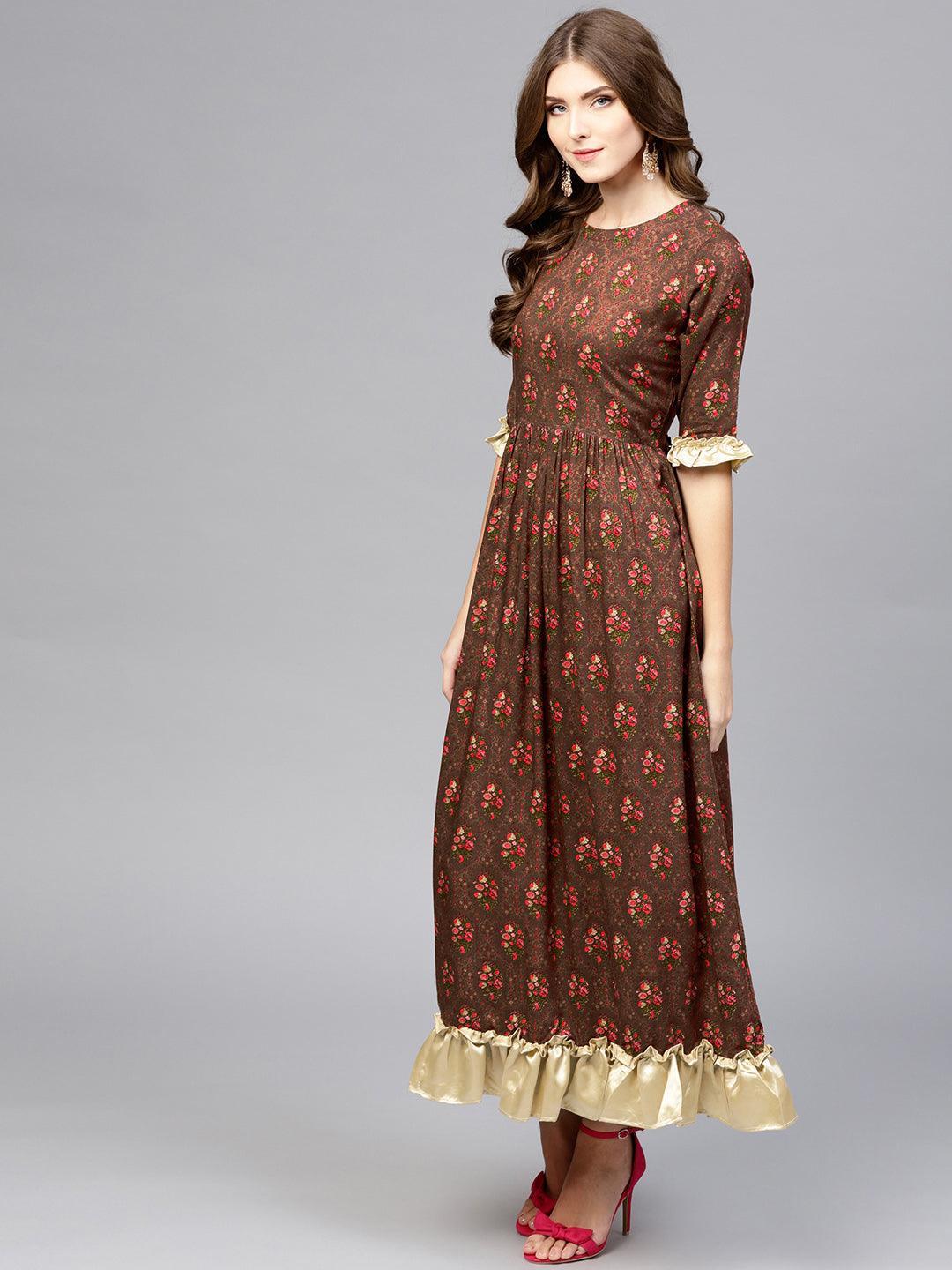 Maroon Printed Rayon Dress