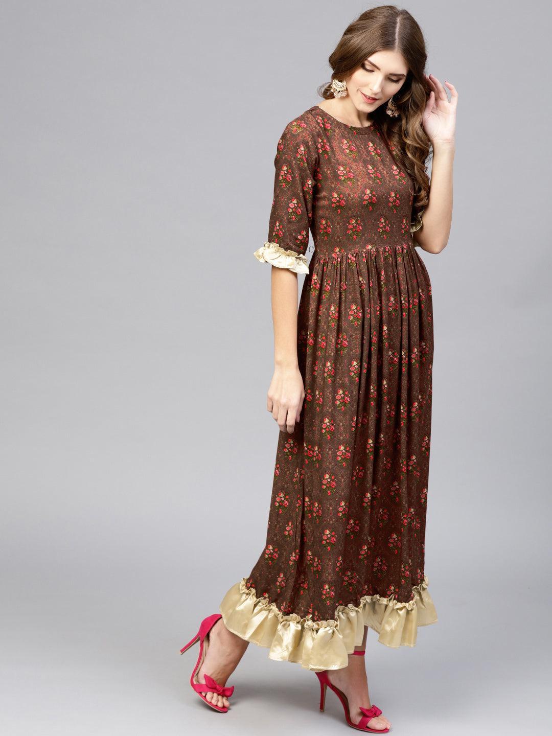 Maroon Printed Rayon Dress