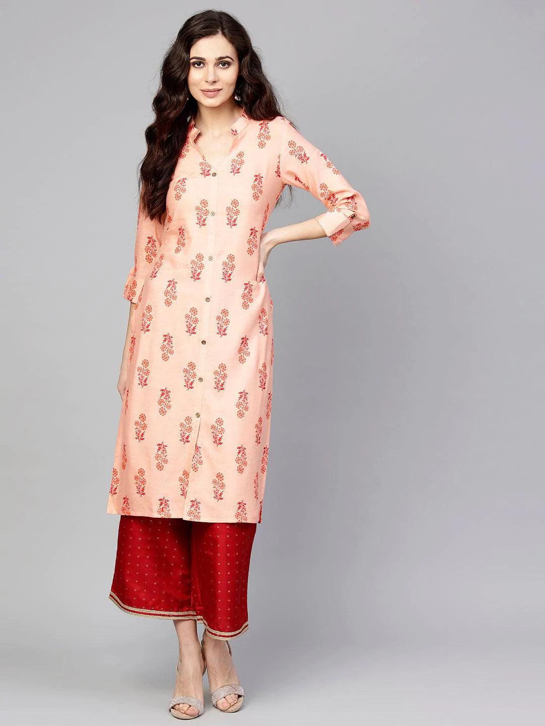 Pink Printed Cotton Kurta