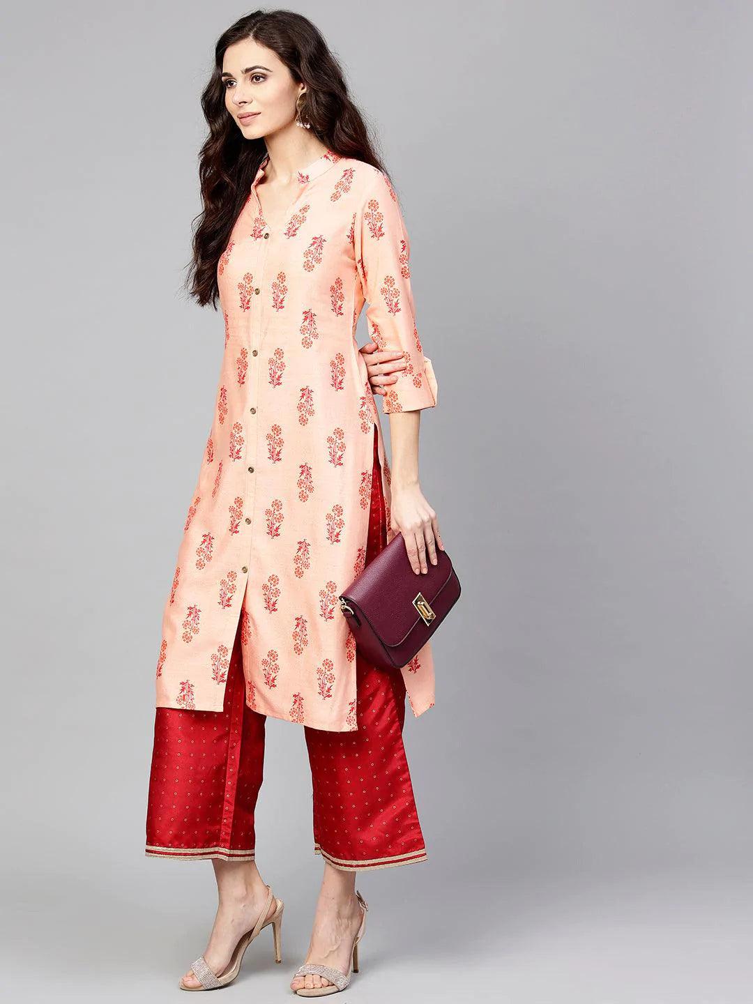 Pink Printed Cotton Kurta - ShopLibas