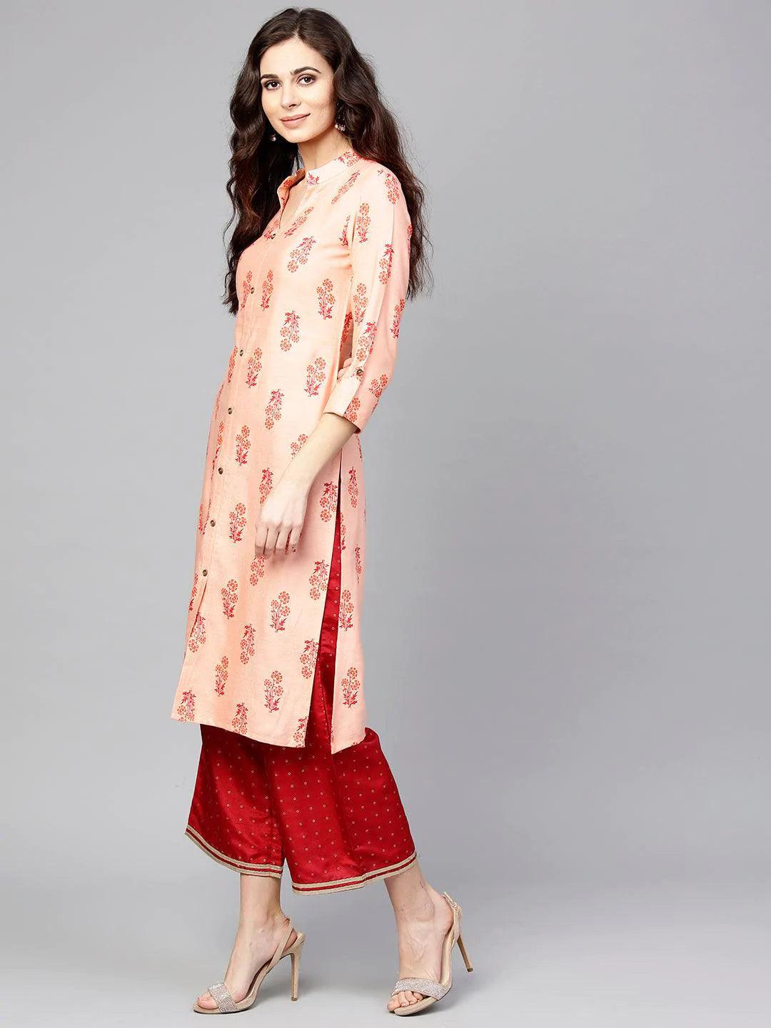 Pink Printed Cotton Kurta