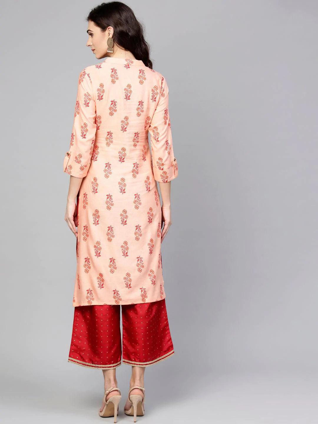 Pink Printed Cotton Kurta - ShopLibas