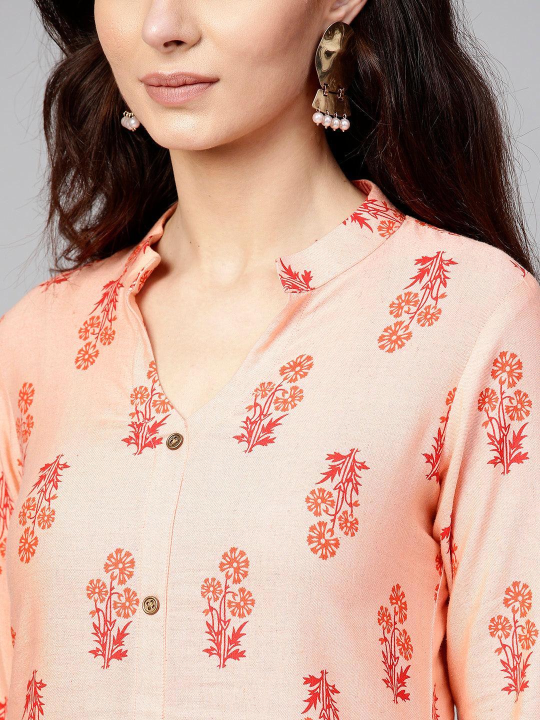 Pink Printed Cotton Kurta