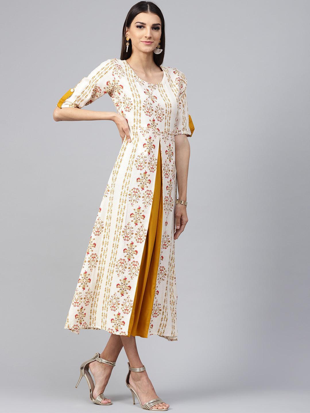 Beige Printed Cotton Dress