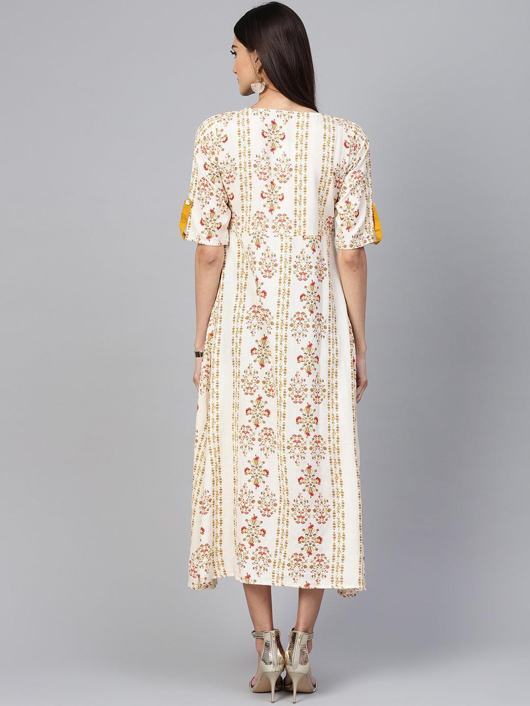 Beige Printed Cotton Dress