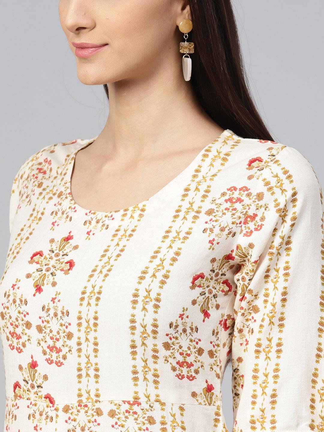 Beige Printed Cotton Dress