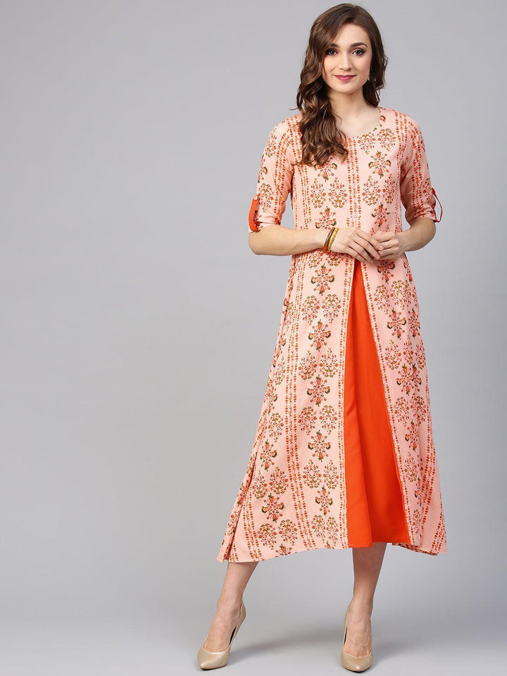 Orange Printed Cotton Dress - ShopLibas