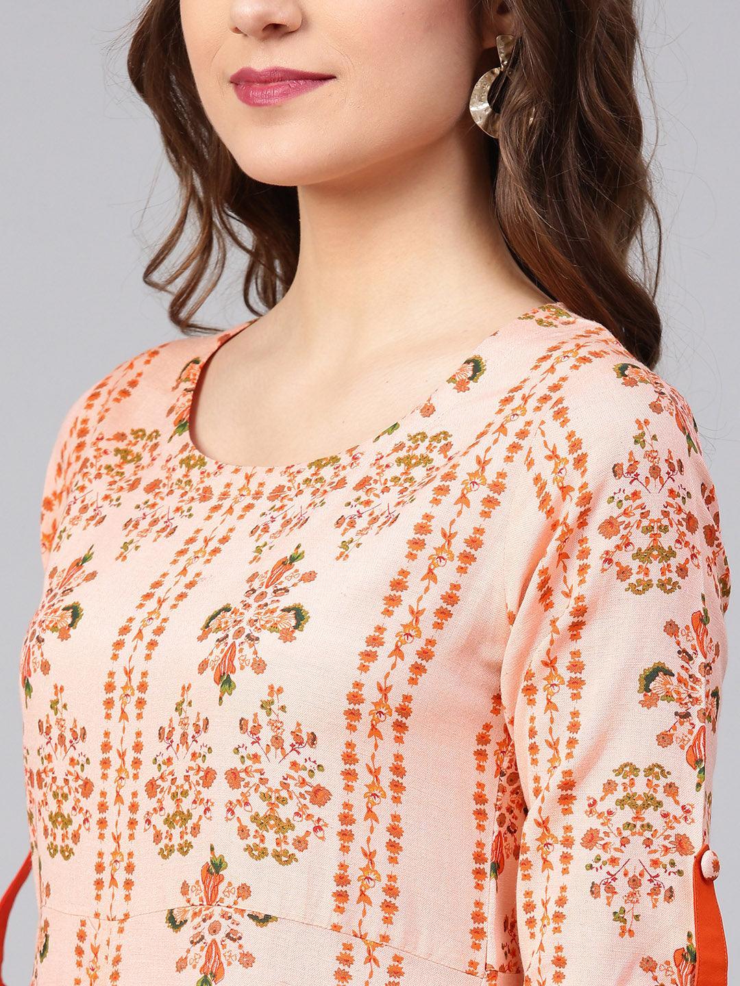 Orange Printed Cotton Dress - ShopLibas