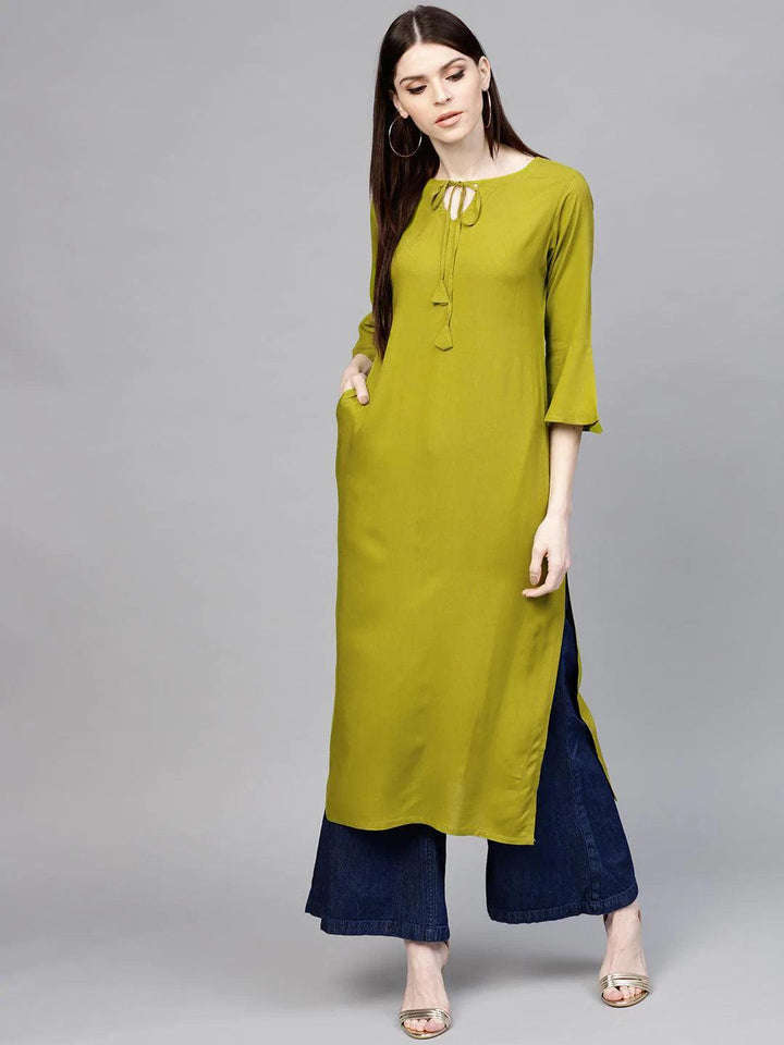 Green Solid Rayon Kurta - ShopLibas