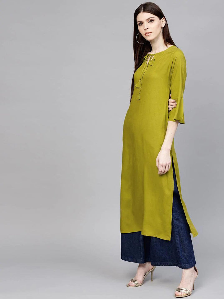 Green Solid Rayon Kurta - ShopLibas