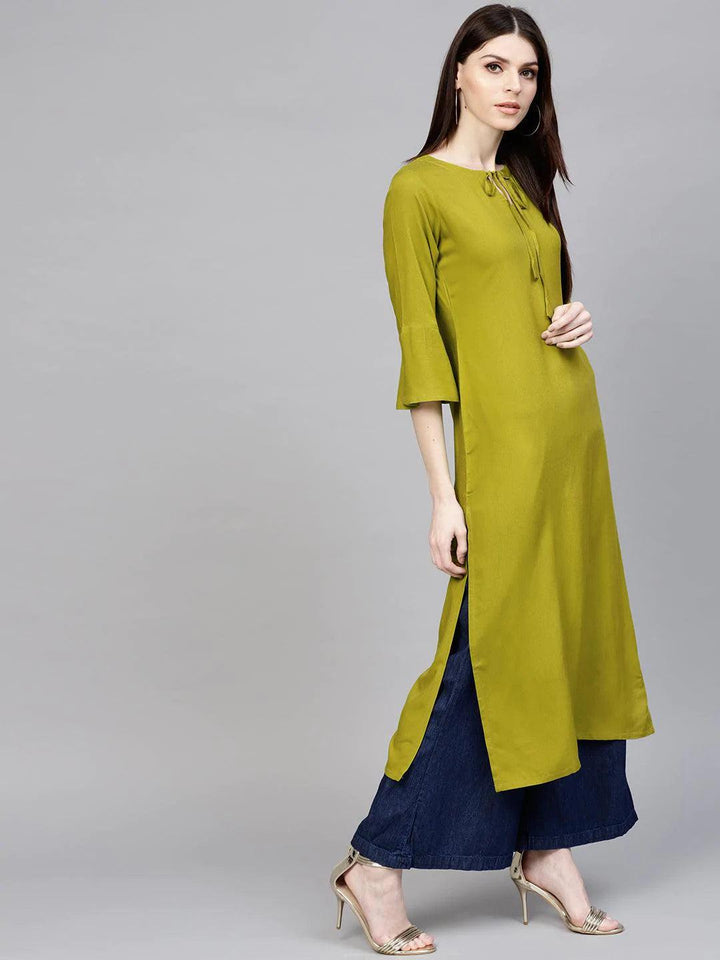 Green Solid Rayon Kurta - ShopLibas