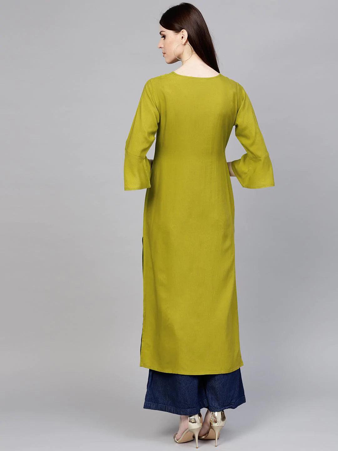 Green Solid Rayon Kurta - ShopLibas