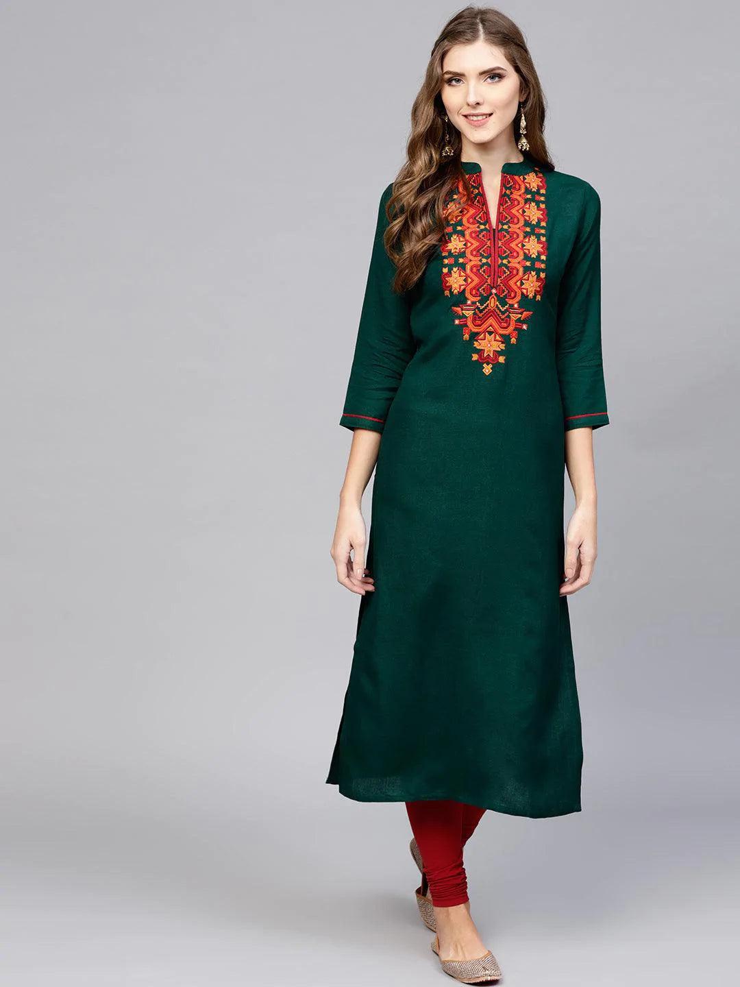 Green Solid Rayon Kurta