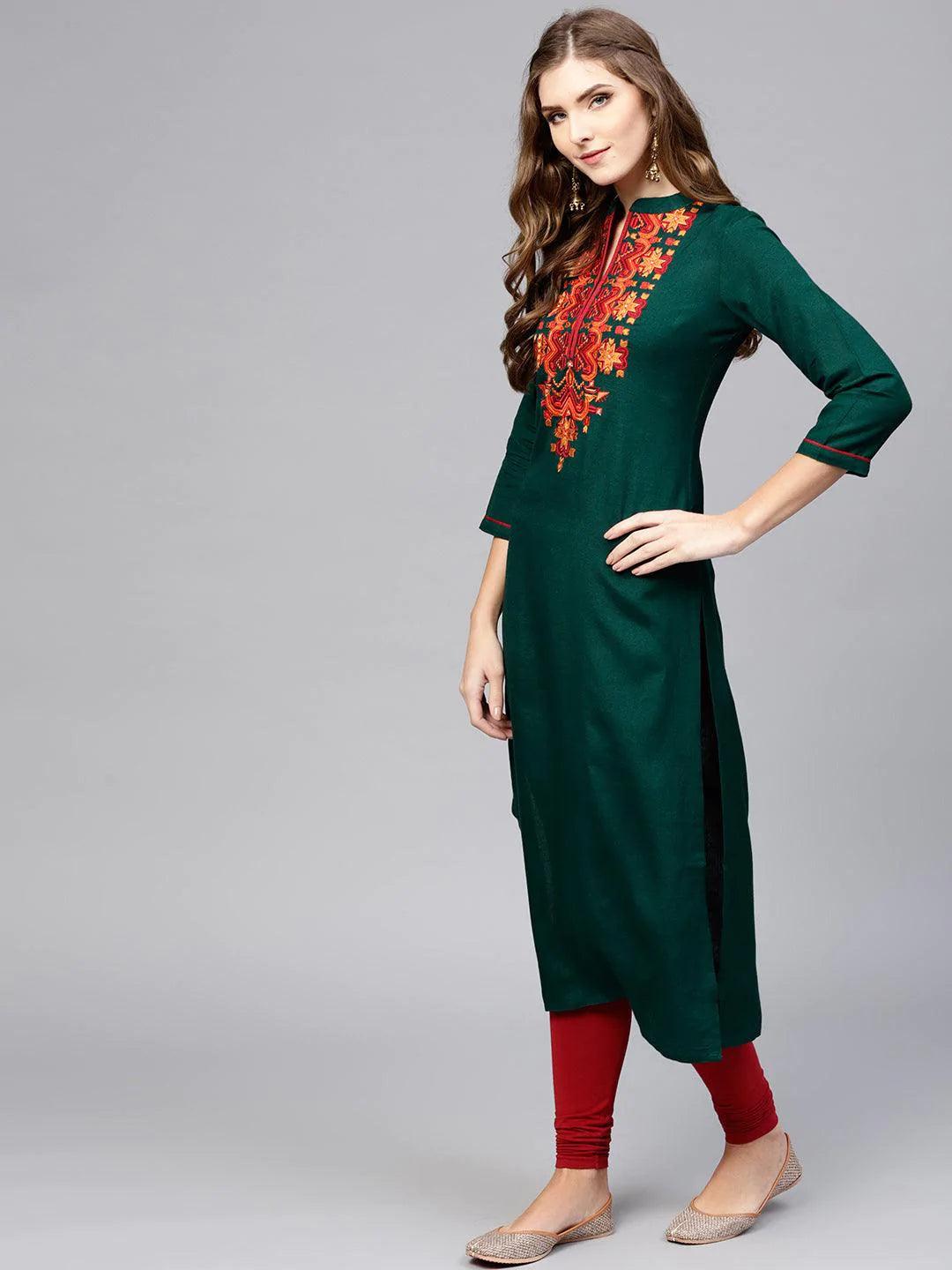 Green Solid Rayon Kurta