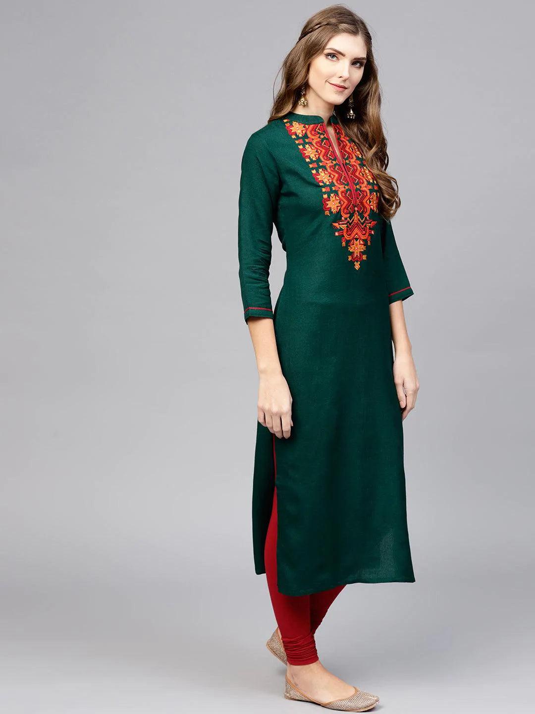 Green Solid Rayon Kurta