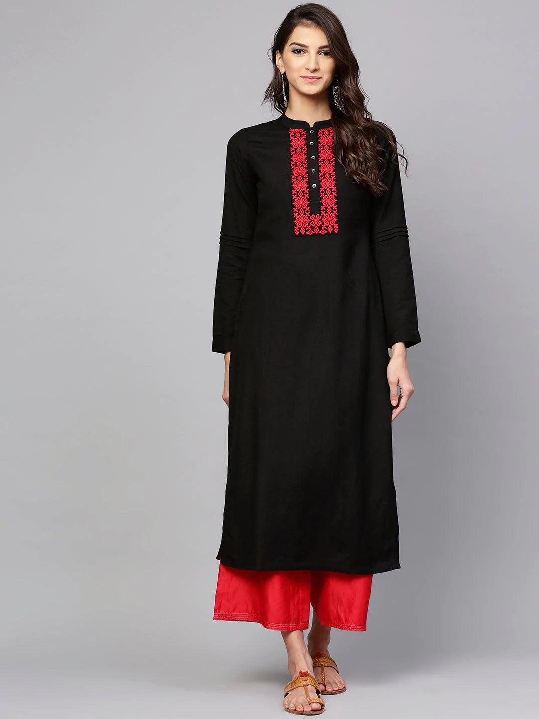 Black Printed Rayon Kurta