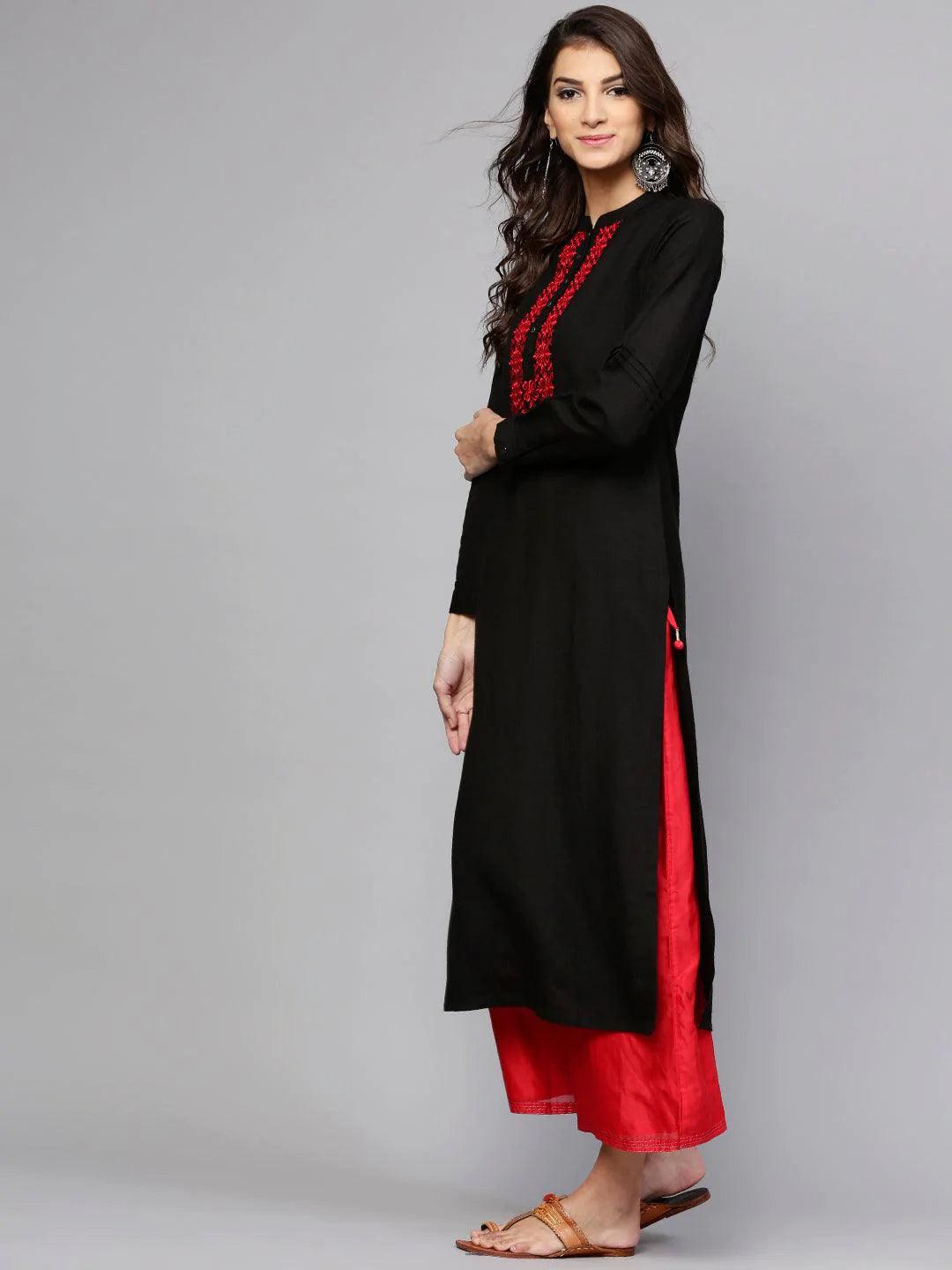 Black Printed Rayon Kurta