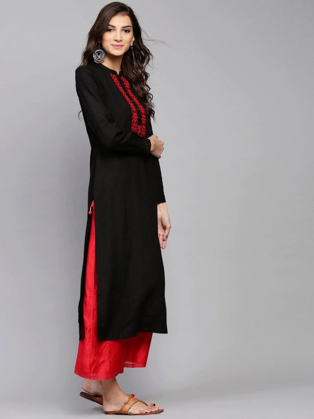 Black Printed Rayon Kurta