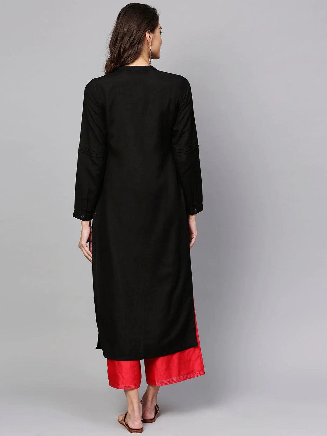 Black Printed Rayon Kurta