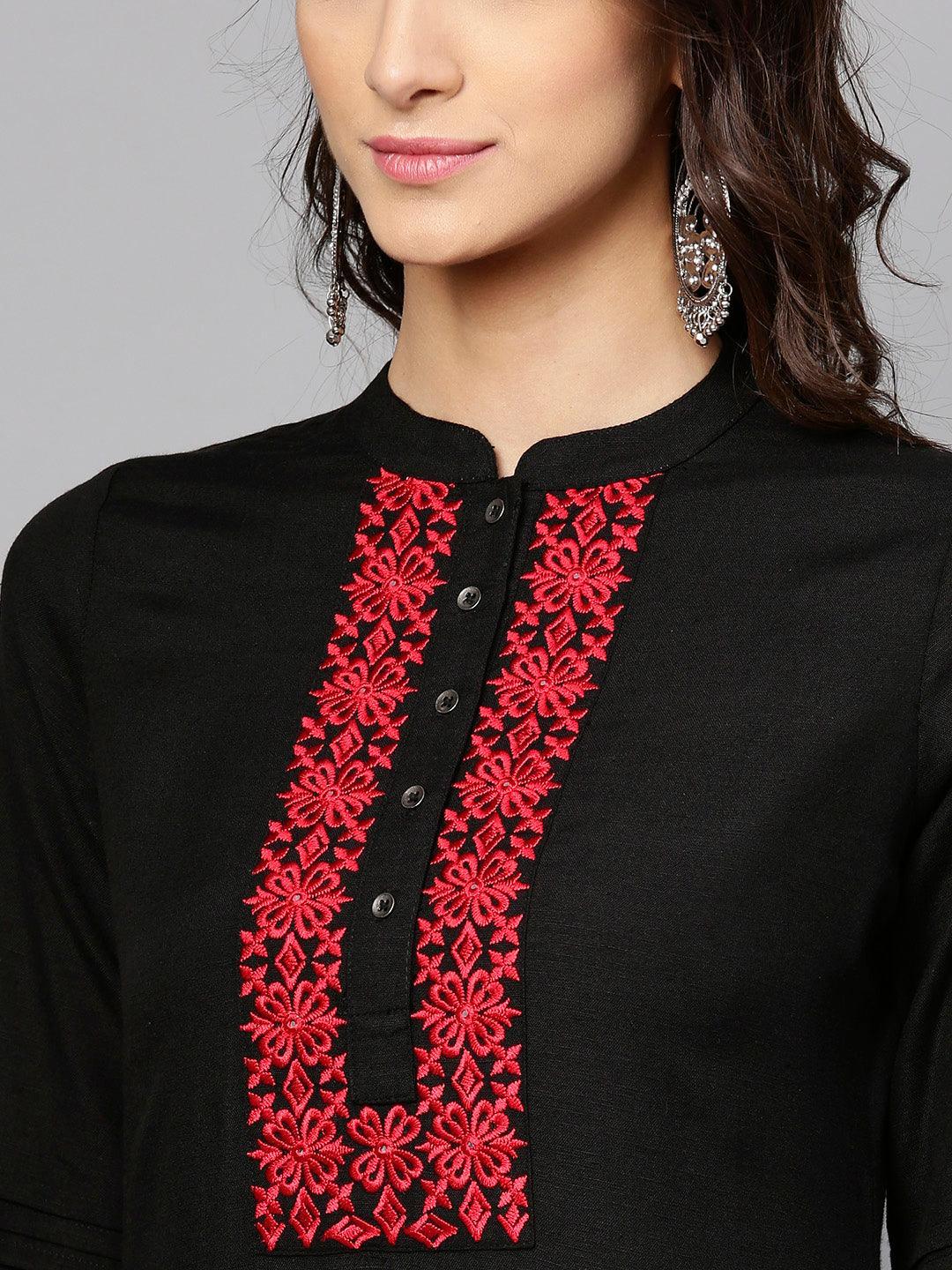 Black Printed Rayon Kurta