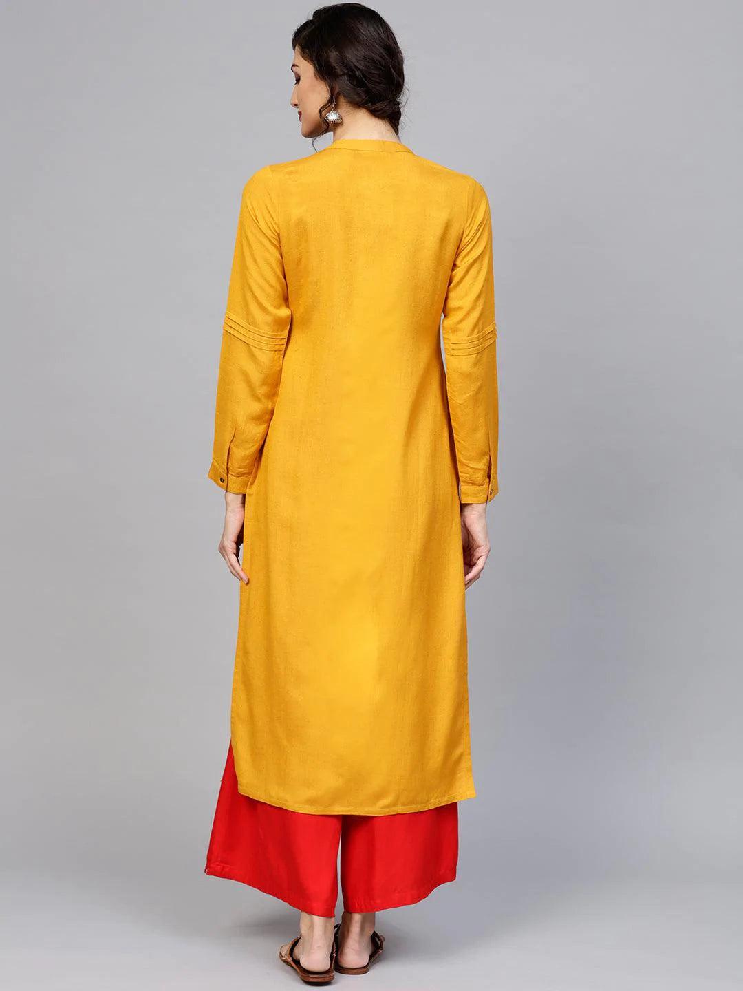 Yellow Embroidered Rayon Kurta