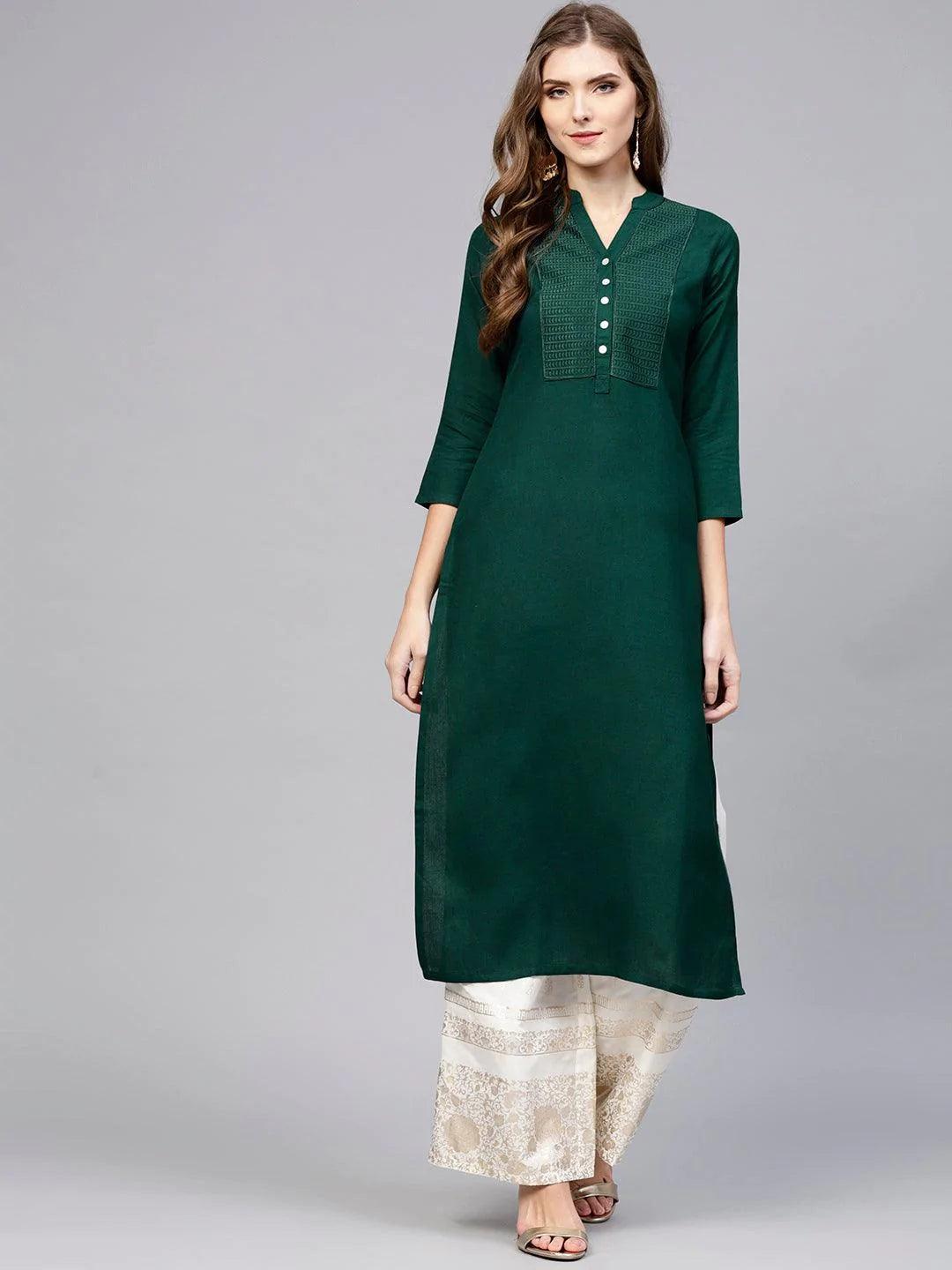 Green Solid Rayon Kurta