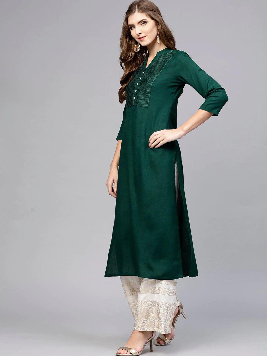 Green Solid Rayon Kurta